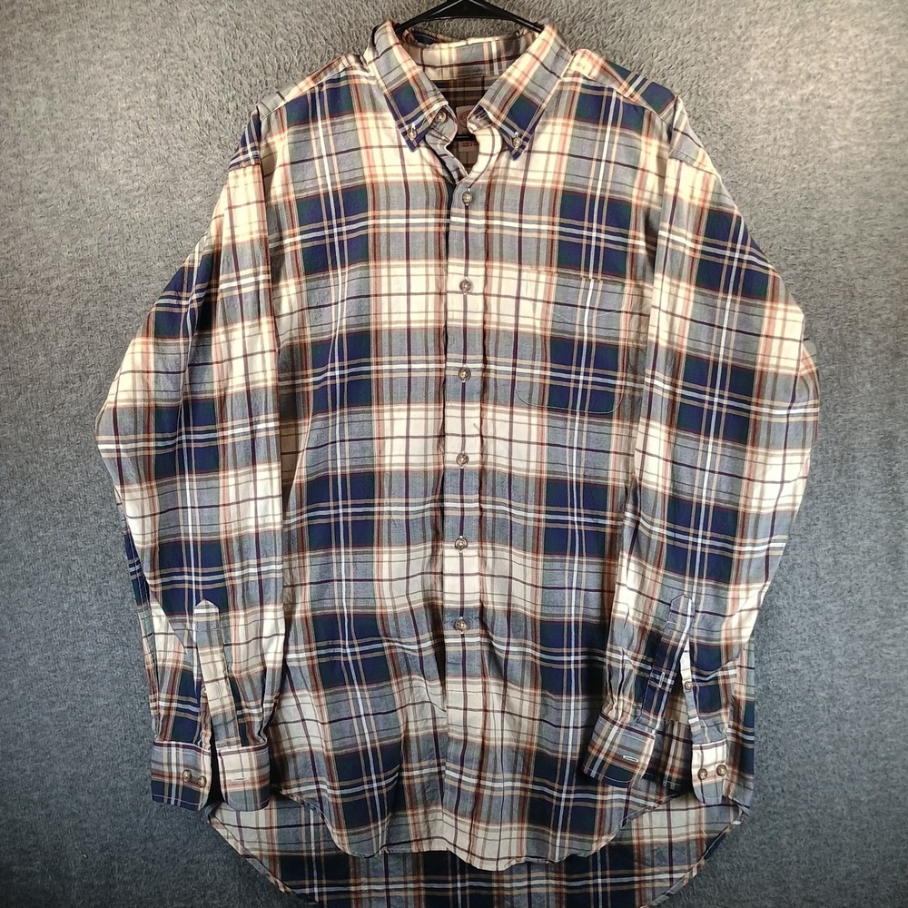 Brooks Brothers Button Up Shirt Mens L Plaid Pocket Long Sleeve Classic Cotton